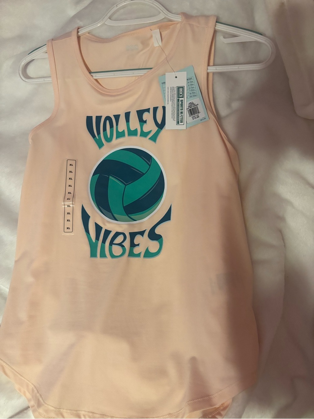 DSG Peach Tank Top with Teal & Dark Green Volleyball Graphic